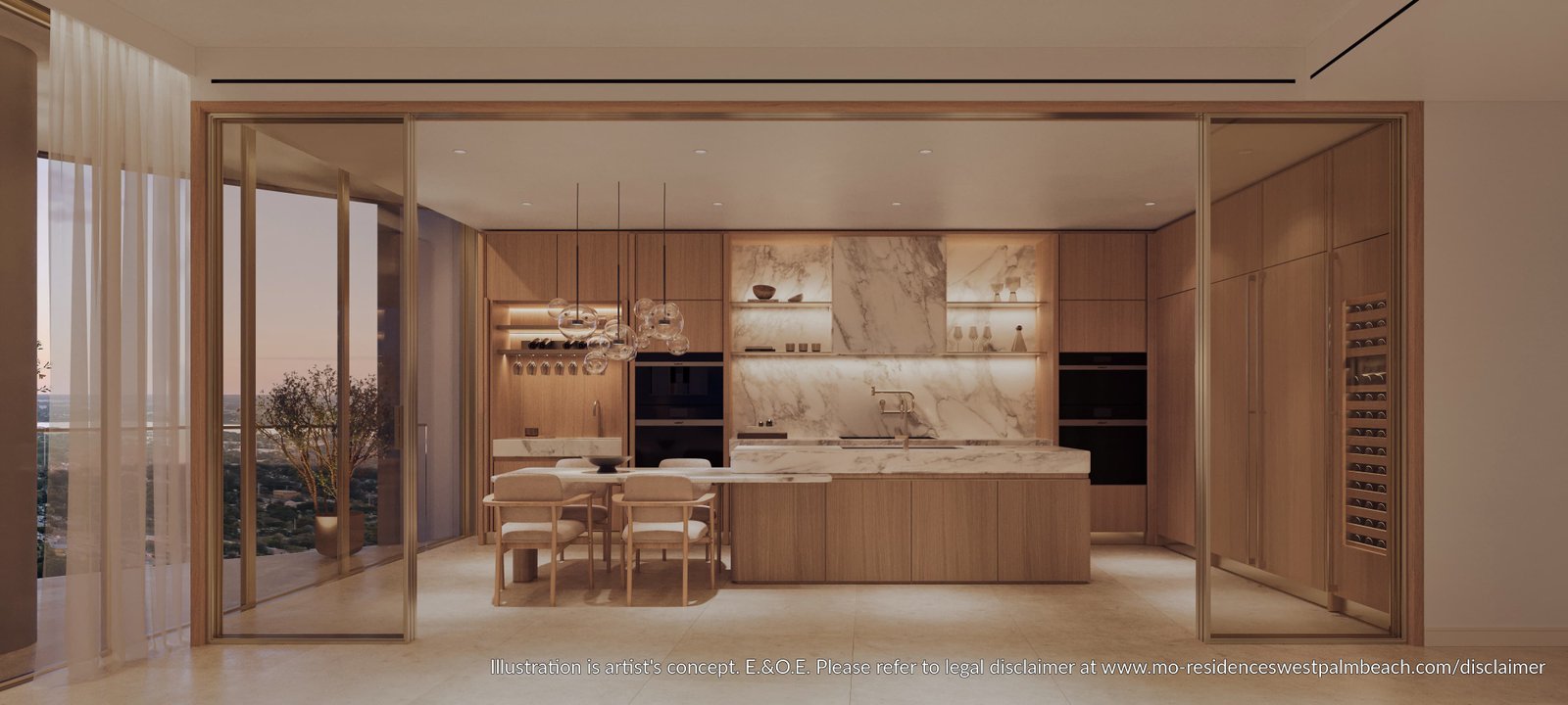 Mandarin Oriental Residences West Palm Beach — kitchen detail at sunset